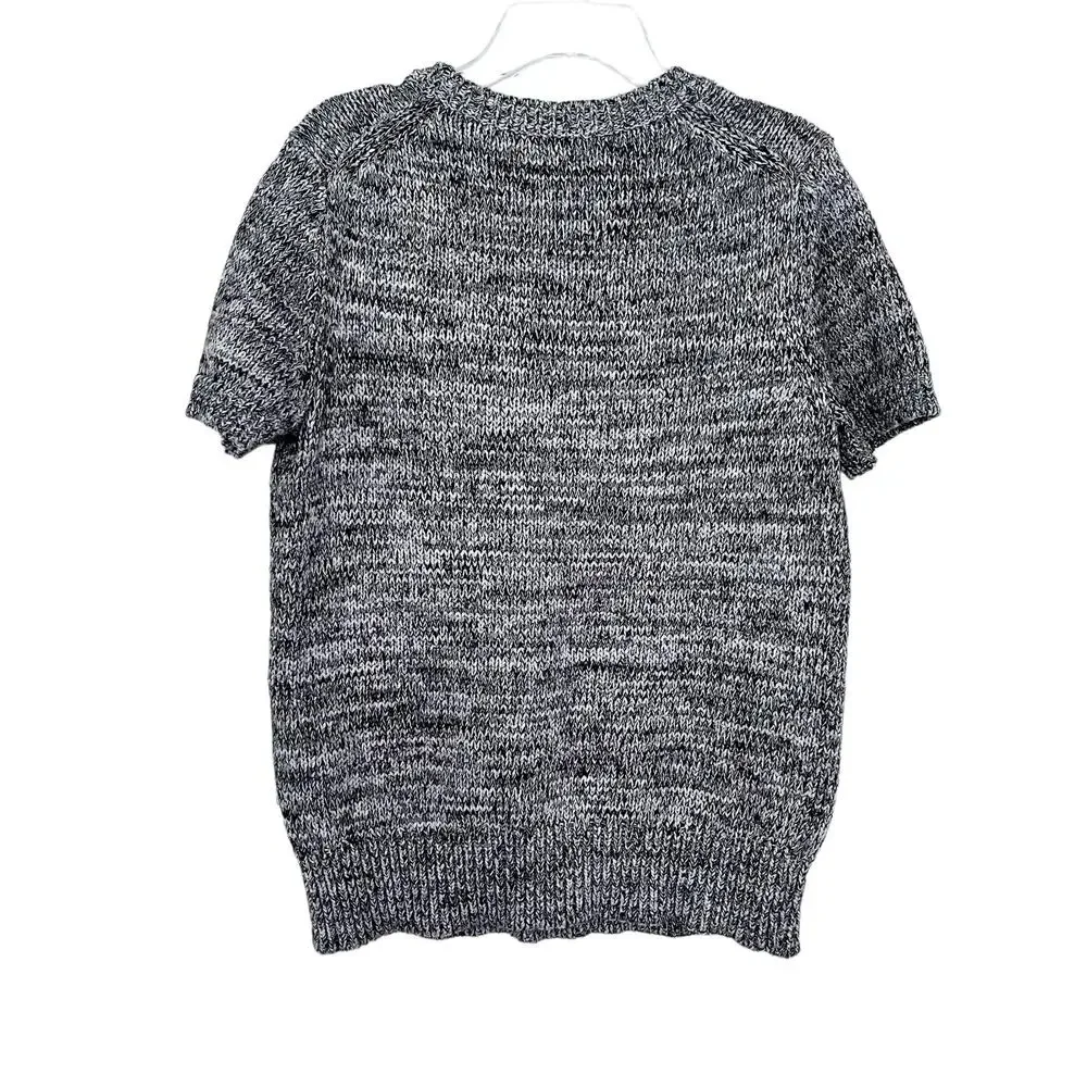 Kate Spade Black White Space Dye Heathered Knit Short Sleeve Crewneck Sweater S